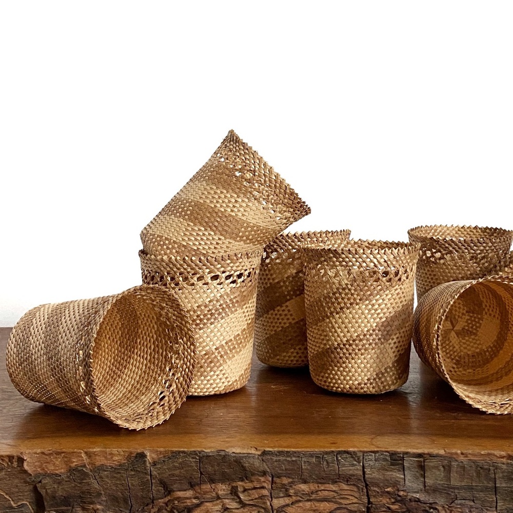 Boho Wicker Cup Cover or Small Planter Basket - Neutral Kitchen Decor 7pc set